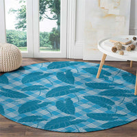 Blue Hawaii Kalo Palaka Motifs Round Carpet Hawaiian Taro Leaves Elegant Vibes - Polynesian Pride