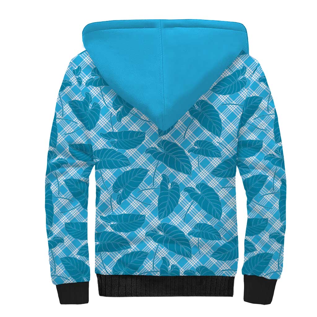 Blue Hawaii Kalo Palaka Motifs Sherpa Hoodie Hawaiian Taro Leaves Elegant Vibes LT14 - Polynesian Pride