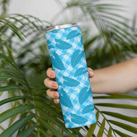 Blue Hawaii Kalo Palaka Motifs Skinny Tumbler Hawaiian Taro Leaves Elegant Vibes LT14 - Polynesian Pride