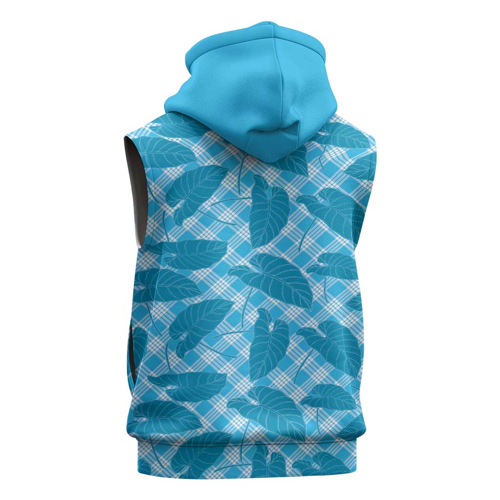 Blue Hawaii Kalo Palaka Motifs Sleeveless Zip Hoodie Hawaiian Taro Leaves Elegant Vibes LT14 - Polynesian Pride