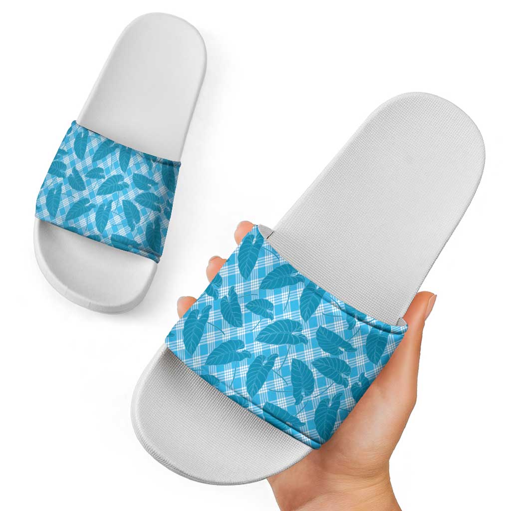 Blue Hawaii Kalo Palaka Motifs Slide Sandals Hawaiian Taro Leaves Elegant Vibes LT14 - Polynesian Pride