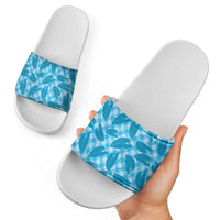 Blue Hawaii Kalo Palaka Motifs Slide Sandals Hawaiian Taro Leaves Elegant Vibes LT14 - Polynesian Pride