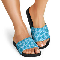 Blue Hawaii Kalo Palaka Motifs Slide Sandals Hawaiian Taro Leaves Elegant Vibes LT14 - Polynesian Pride
