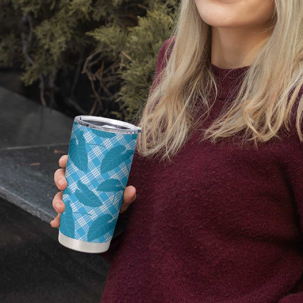 Blue Hawaii Kalo Palaka Motifs Tumbler Cup Hawaiian Taro Leaves Elegant Vibes - Polynesian Pride