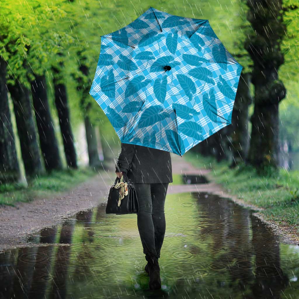 Blue Hawaii Kalo Palaka Motifs Umbrella Hawaiian Taro Leaves Elegant Vibes - Polynesian Pride