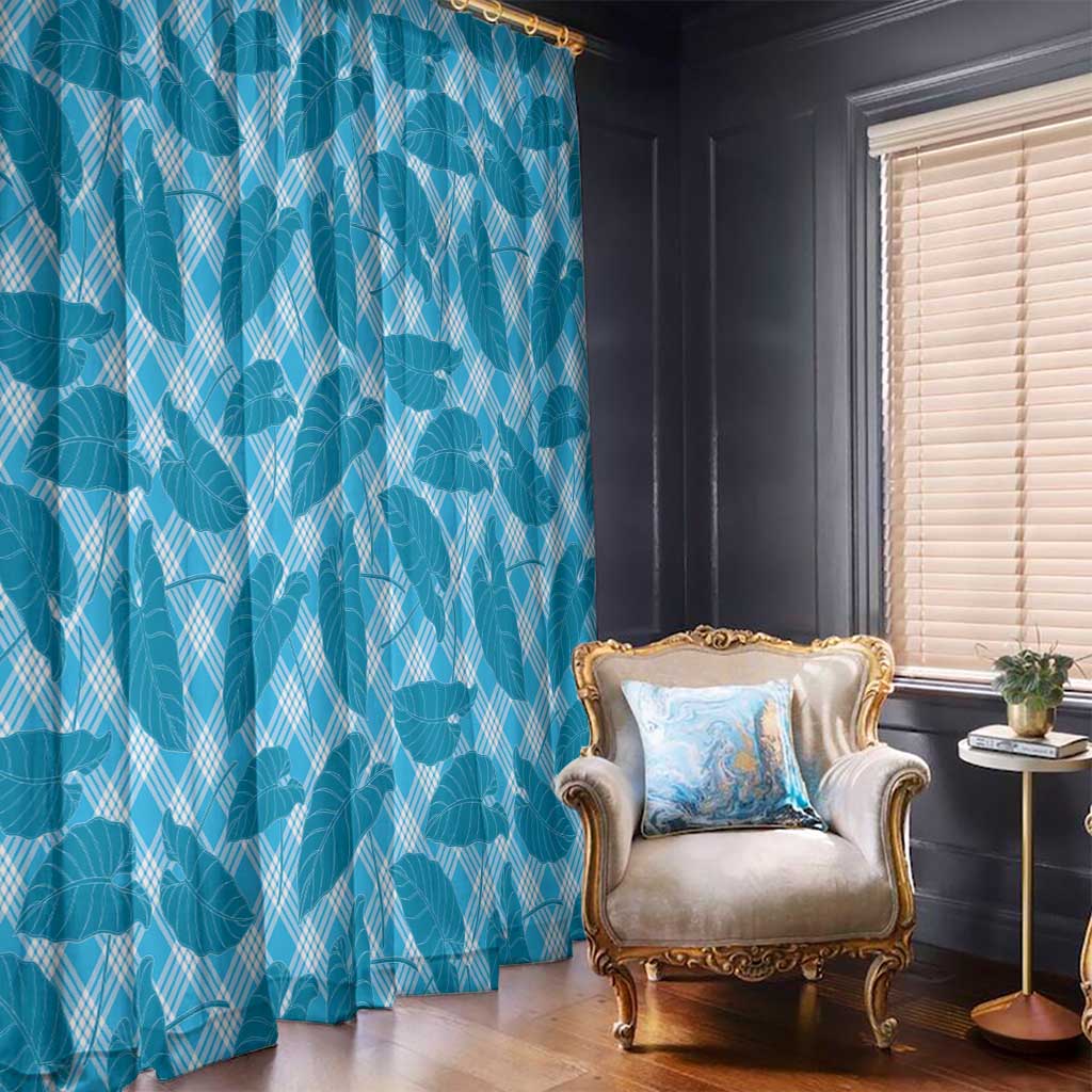 Blue Hawaii Kalo Palaka Motifs Window Curtain Hawaiian Taro Leaves Elegant Vibes - Polynesian Pride