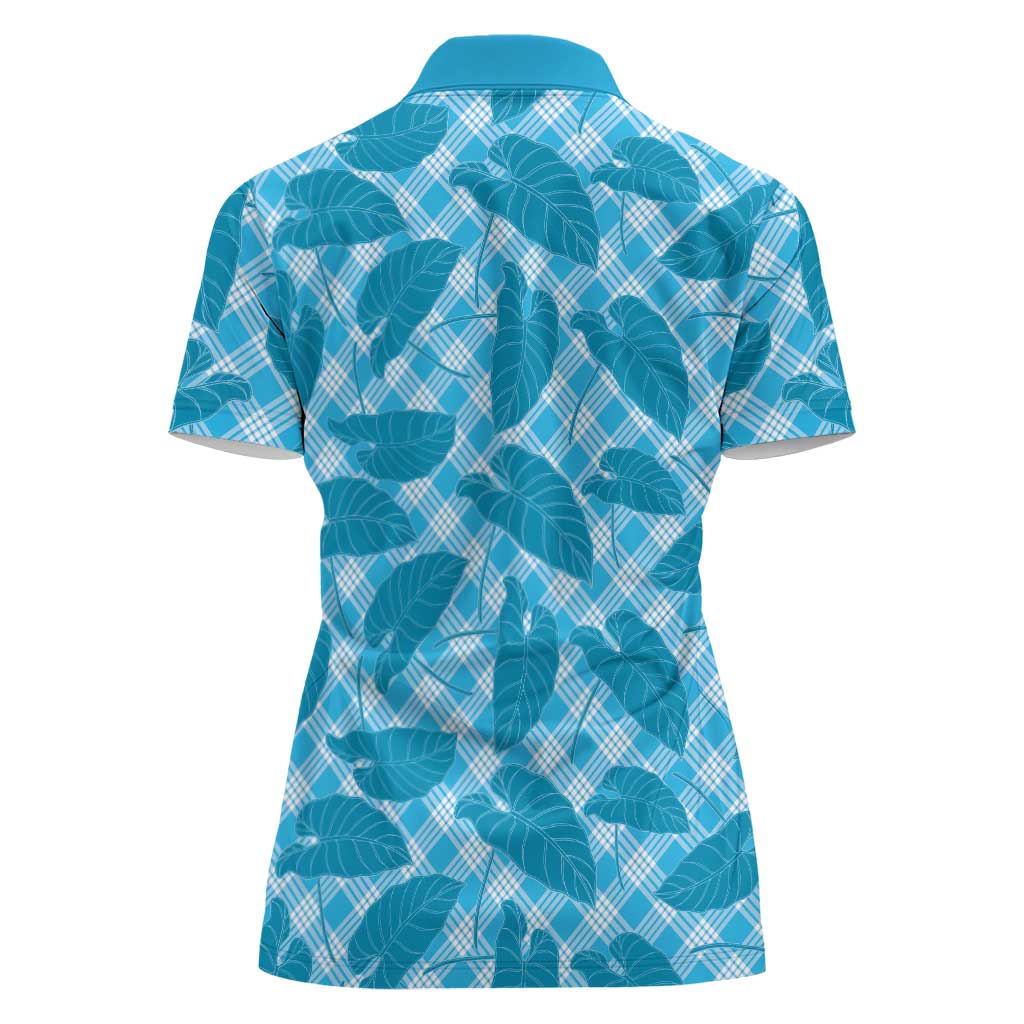 Blue Hawaii Kalo Palaka Motifs Women Polo Shirt Hawaiian Taro Leaves Elegant Vibes LT14 - Polynesian Pride