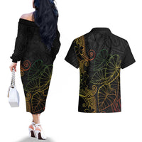 Aloha Hawaii Kalo Couples Matching Off The Shoulder Long Sleeve Dress and Hawaiian Shirt Reggae Taro Polynesian Pattern - Polynesian Pride