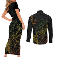 Aloha Hawaii Kalo Couples Matching Short Sleeve Bodycon Dress and Long Sleeve Button Shirt Reggae Taro Polynesian Pattern - Polynesian Pride