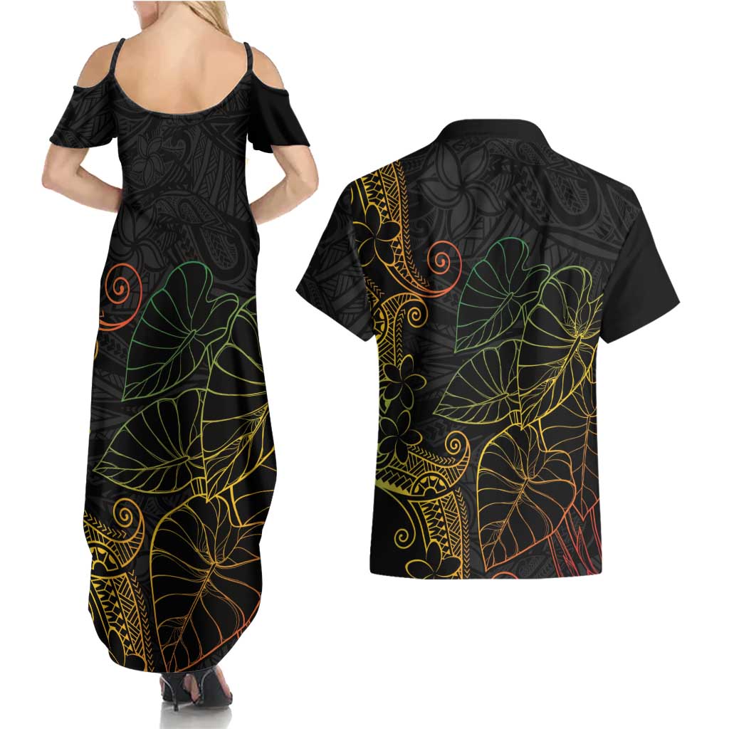 Aloha Hawaii Kalo Couples Matching Summer Maxi Dress and Hawaiian Shirt Reggae Taro Polynesian Pattern - Polynesian Pride