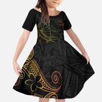 Aloha Hawaii Kalo Family Matching Long Sleeve Bodycon Dress and Hawaiian Shirt Reggae Taro Polynesian Pattern LT14 Daughter's Dress Black - Polynesian Pride