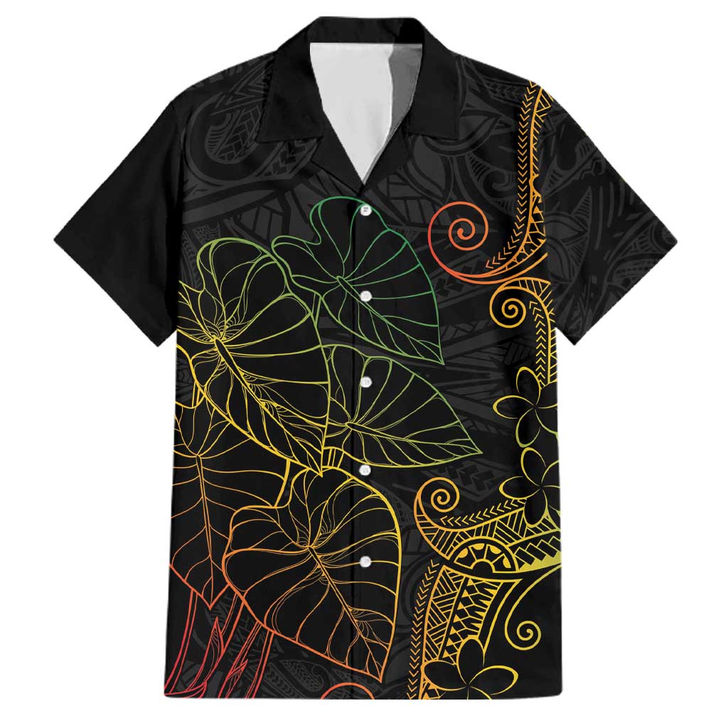 Aloha Hawaii Kalo Family Matching Off The Shoulder Long Sleeve Dress and Hawaiian Shirt Reggae Taro Polynesian Pattern LT14 Dad's Shirt - Short Sleeve Black - Polynesian Pride