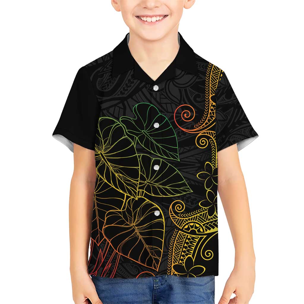 Aloha Hawaii Kalo Family Matching Off The Shoulder Long Sleeve Dress and Hawaiian Shirt Reggae Taro Polynesian Pattern LT14 Son's Shirt Black - Polynesian Pride