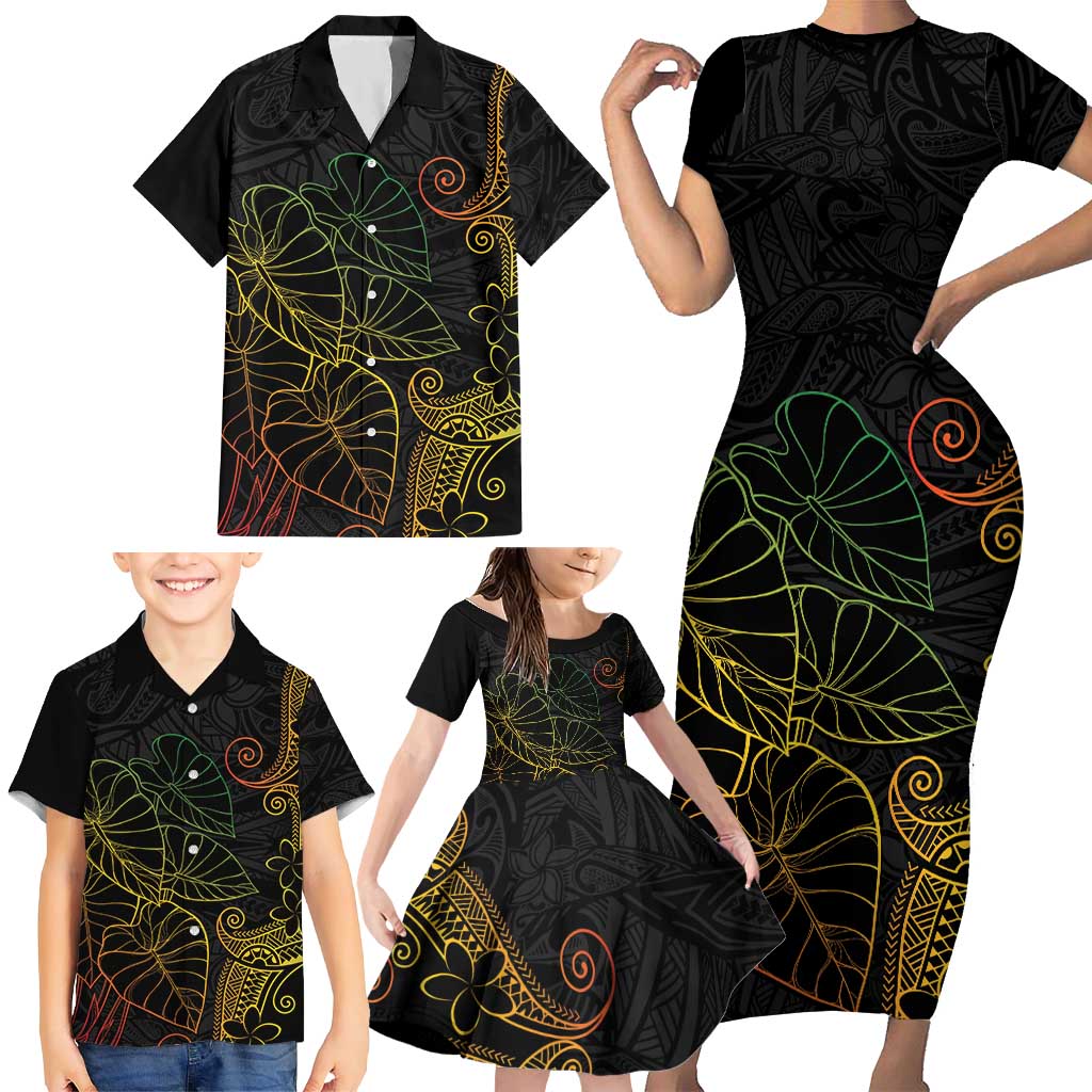 Aloha Hawaii Kalo Family Matching Short Sleeve Bodycon Dress and Hawaiian Shirt Reggae Taro Polynesian Pattern LT14 - Polynesian Pride