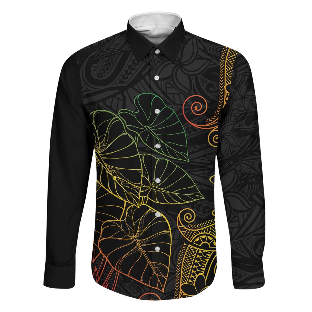 Aloha Hawaii Kalo Family Matching Short Sleeve Bodycon Dress and Hawaiian Shirt Reggae Taro Polynesian Pattern LT14 Dad's Shirt - Long Sleeve Black - Polynesian Pride