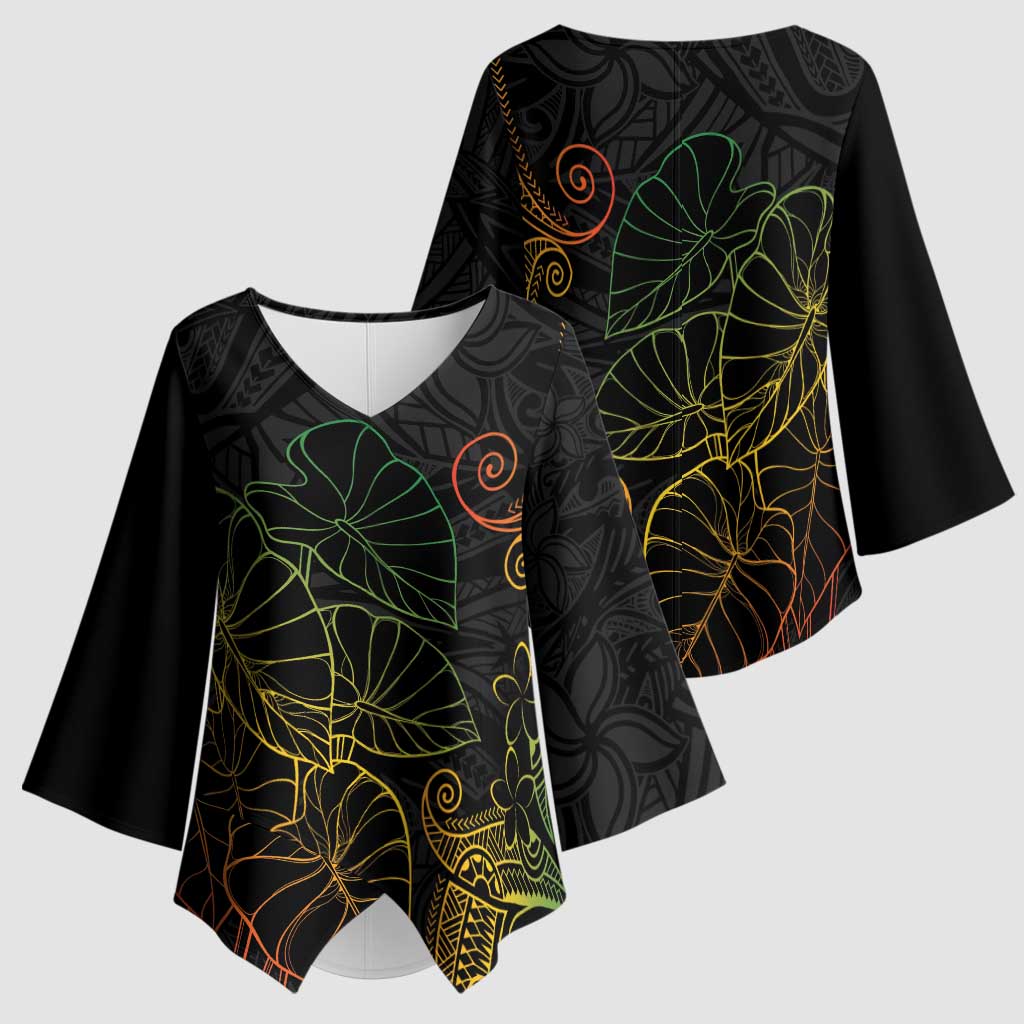 Aloha Hawaii Kalo Kimono Sleeve Blouse Reggae Taro Polynesian Pattern - Polynesian Pride