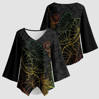 Aloha Hawaii Kalo Kimono Sleeve Blouse Reggae Taro Polynesian Pattern - Polynesian Pride