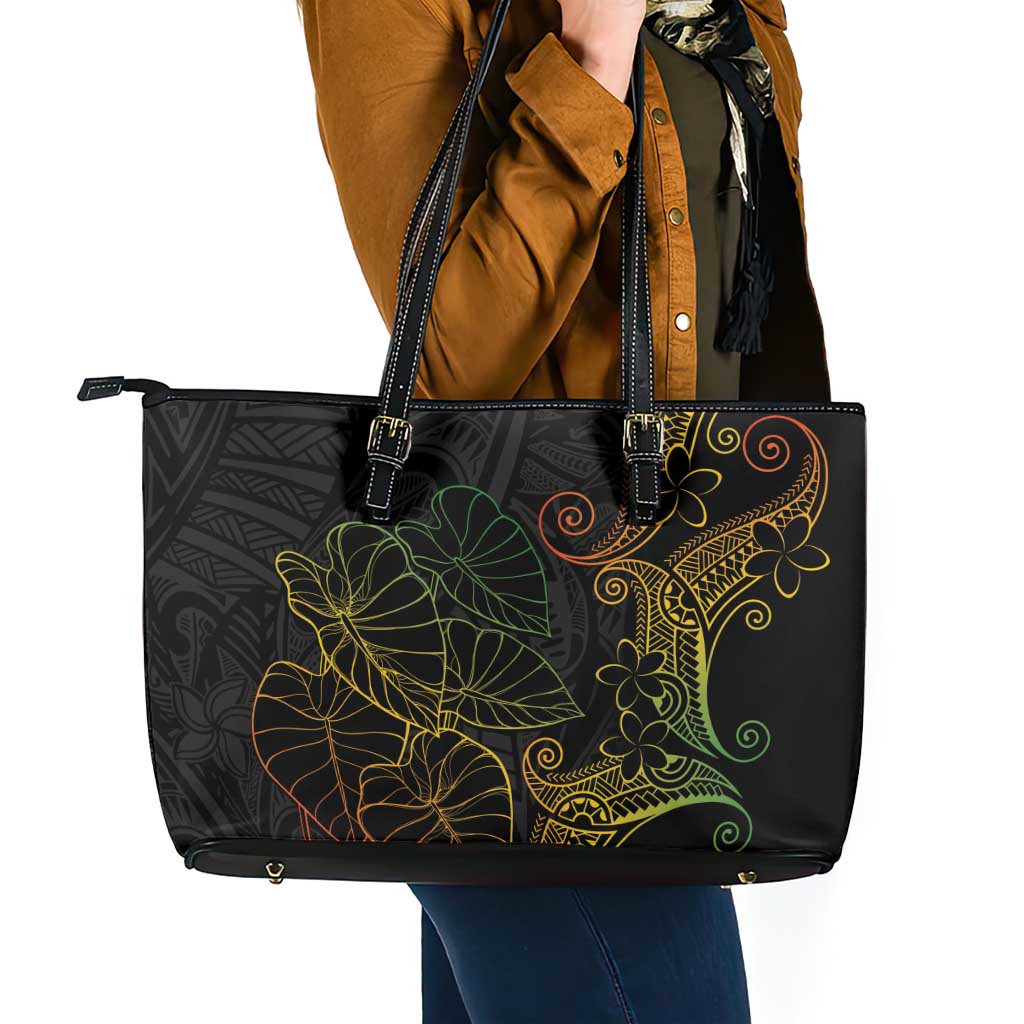 Aloha Hawaii Kalo Leather Tote Bag Reggae Taro Polynesian Pattern - Polynesian Pride