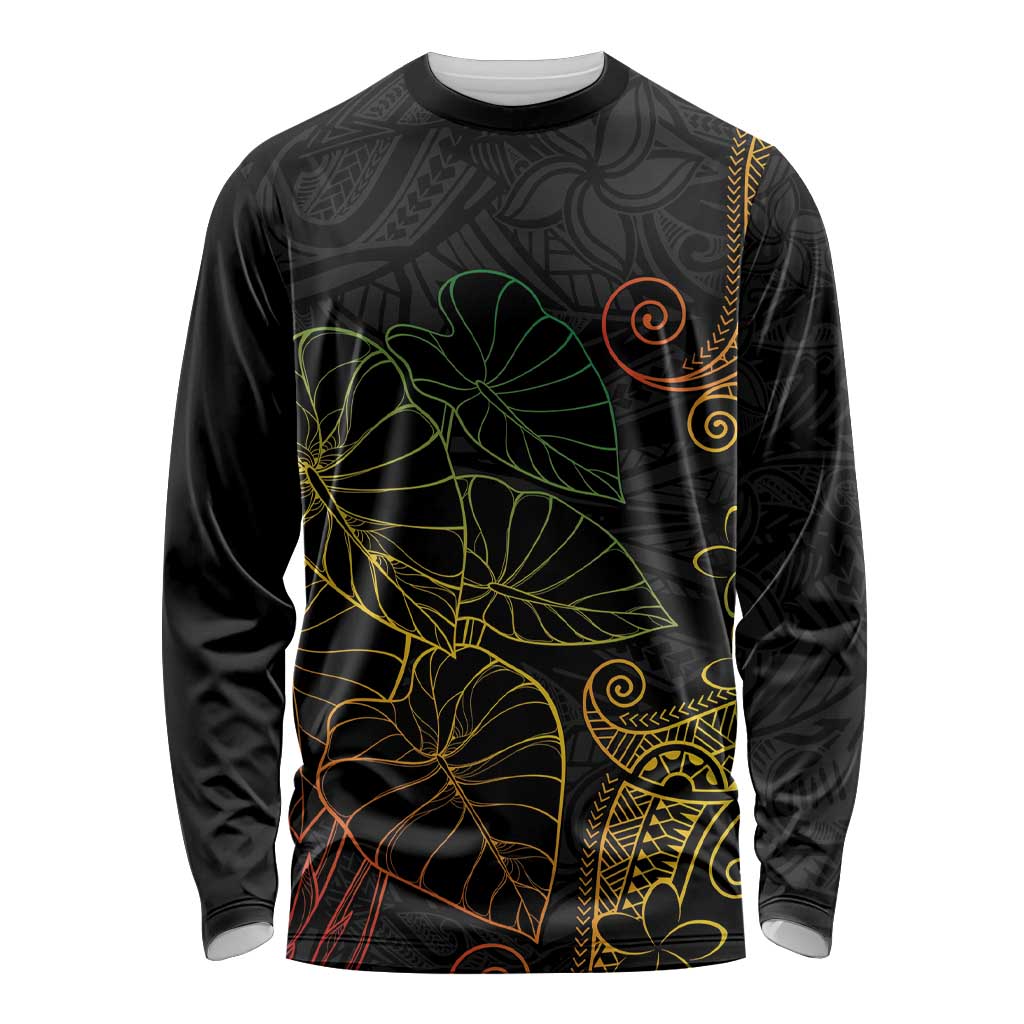 Aloha Hawaii Kalo Long Sleeve Shirt Reggae Taro Polynesian Pattern LT14 Unisex Black - Polynesian Pride