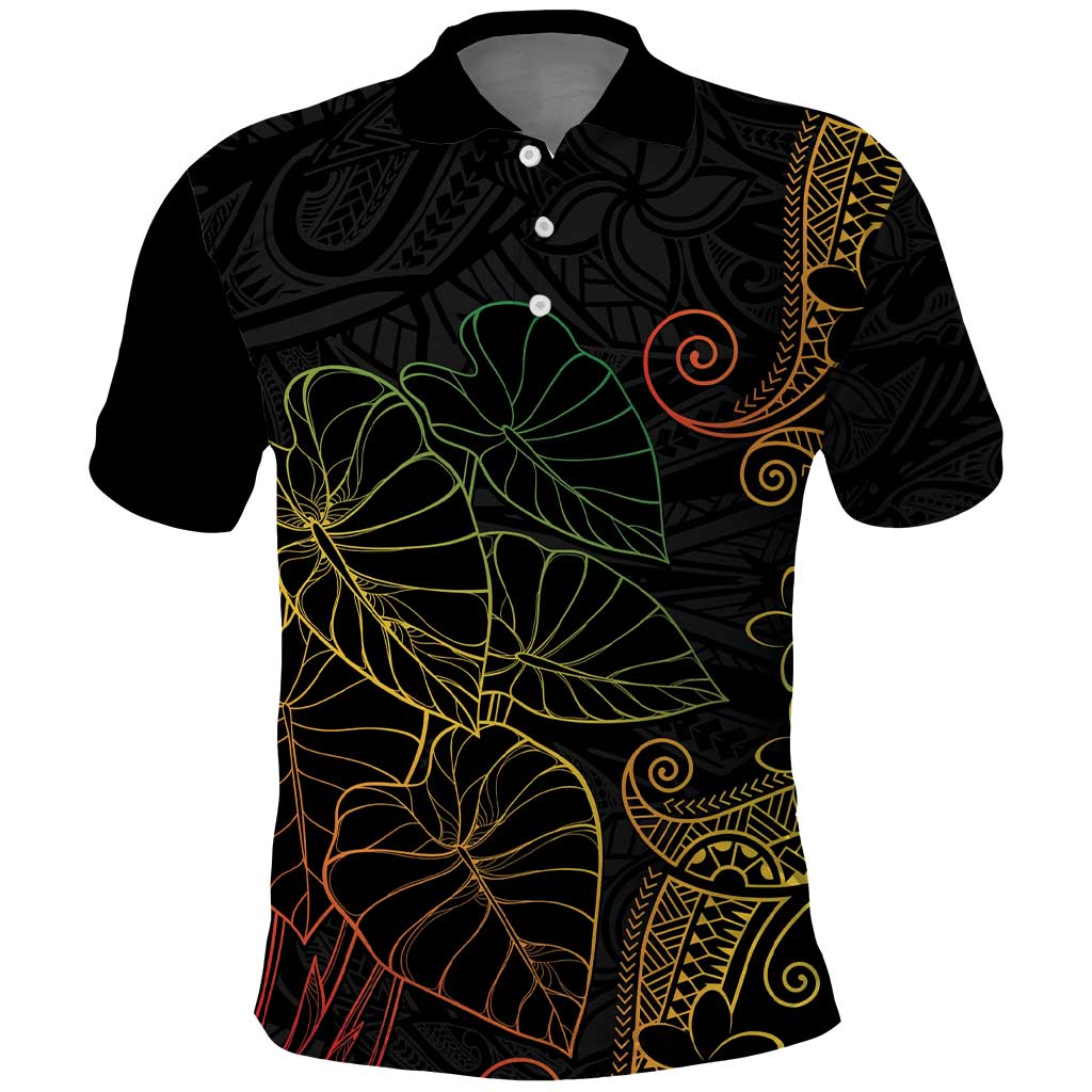 Aloha Hawaii Kalo Polo Shirt Reggae Taro Polynesian Pattern LT14 Black - Polynesian Pride