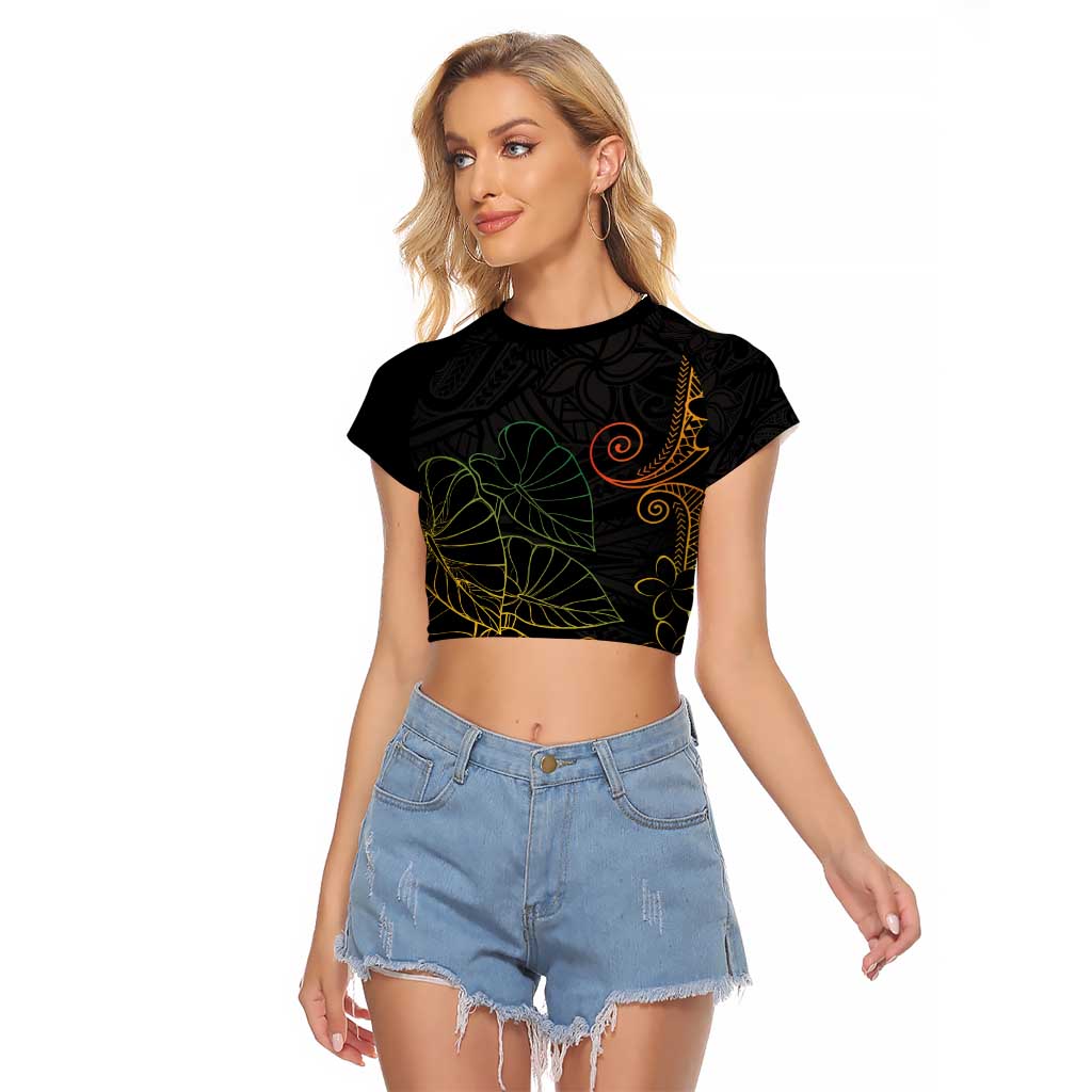 Aloha Hawaii Kalo Raglan Cropped T Shirt Reggae Taro Polynesian Pattern - Polynesian Pride