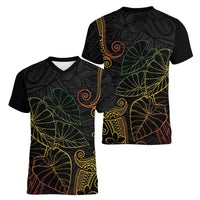 Aloha Hawaii Kalo Women V-Neck T-Shirt Reggae Taro Polynesian Pattern - Polynesian Pride