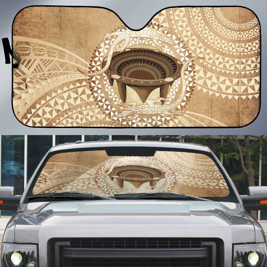 Tonga Skink Kava Bowl Auto Sun Shade Vintage Tongan Ngatu Pattern