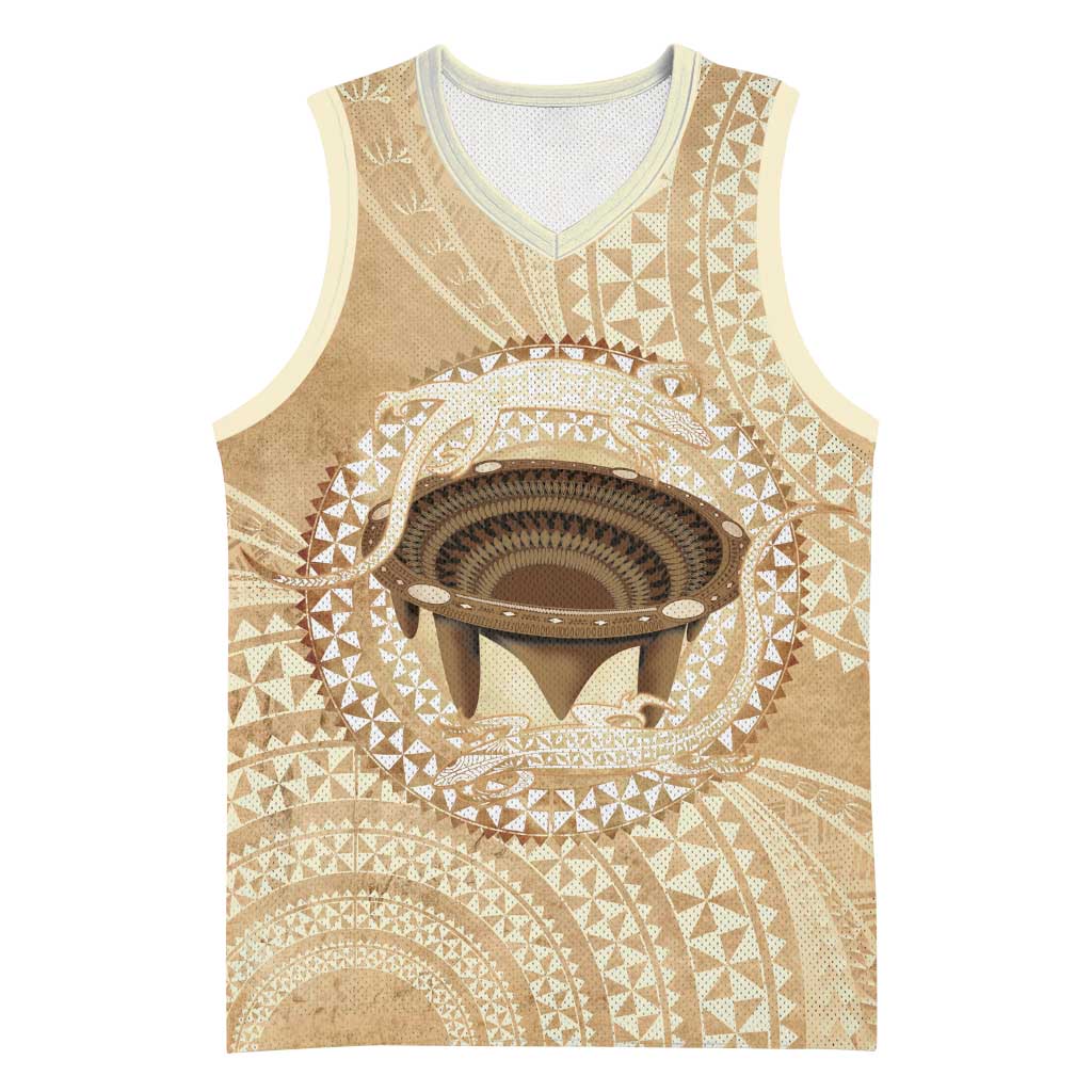 Tonga Skink Kava Bowl Basketball Jersey Vintage Tongan Ngatu Pattern