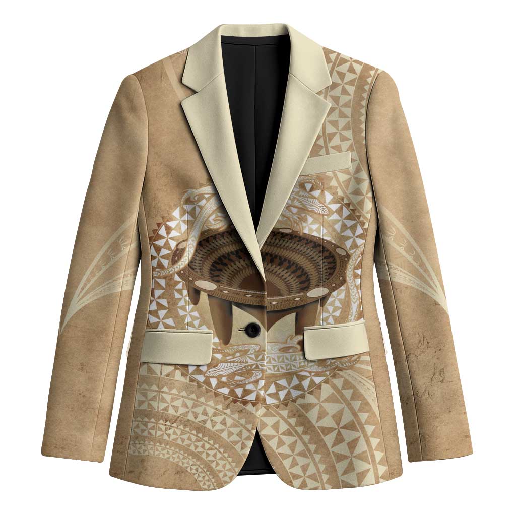 Tonga Skink Kava Bowl Blazer Vintage Tongan Ngatu Pattern