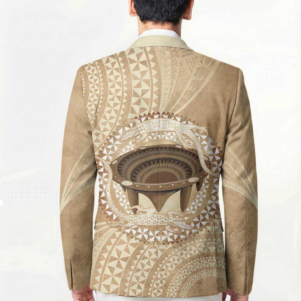 Tonga Skink Kava Bowl Blazer Vintage Tongan Ngatu Pattern