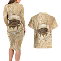 Tonga Skink Kava Bowl Couples Matching Long Sleeve Bodycon Dress and Hawaiian Shirt Vintage Tongan Ngatu Pattern LT14 - Polynesian Pride