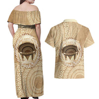 Tonga Skink Kava Bowl Couples Matching Off Shoulder Maxi Dress and Hawaiian Shirt Vintage Tongan Ngatu Pattern LT14 - Polynesian Pride