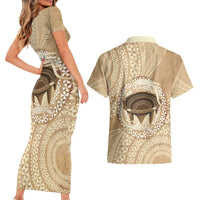 Tonga Skink Kava Bowl Couples Matching Short Sleeve Bodycon Dress and Hawaiian Shirt Vintage Tongan Ngatu Pattern LT14 - Polynesian Pride