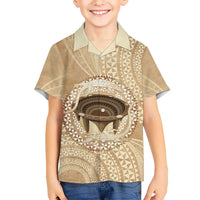 Tonga Skink Kava Bowl Family Matching Mermaid Dress and Hawaiian Shirt Vintage Tongan Ngatu Pattern LT14 Son's Shirt Brown - Polynesian Pride