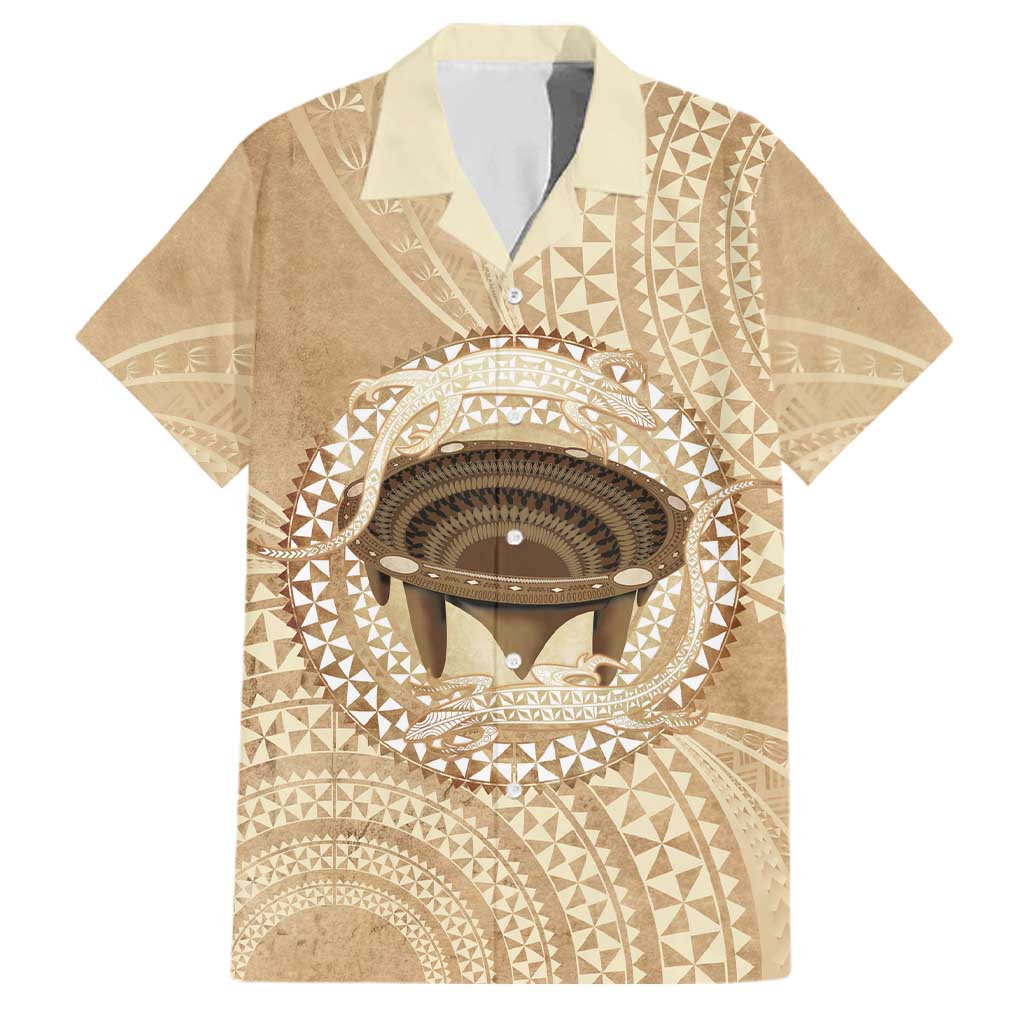 Tonga Skink Kava Bowl Family Matching Off The Shoulder Long Sleeve Dress and Hawaiian Shirt Vintage Tongan Ngatu Pattern LT14 Dad's Shirt - Short Sleeve Brown - Polynesian Pride