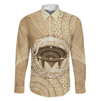 Tonga Skink Kava Bowl Family Matching Off The Shoulder Long Sleeve Dress and Hawaiian Shirt Vintage Tongan Ngatu Pattern LT14 Dad's Shirt - Long Sleeve Brown - Polynesian Pride
