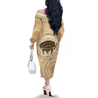 Tonga Skink Kava Bowl Family Matching Off The Shoulder Long Sleeve Dress and Hawaiian Shirt Vintage Tongan Ngatu Pattern LT14 - Polynesian Pride