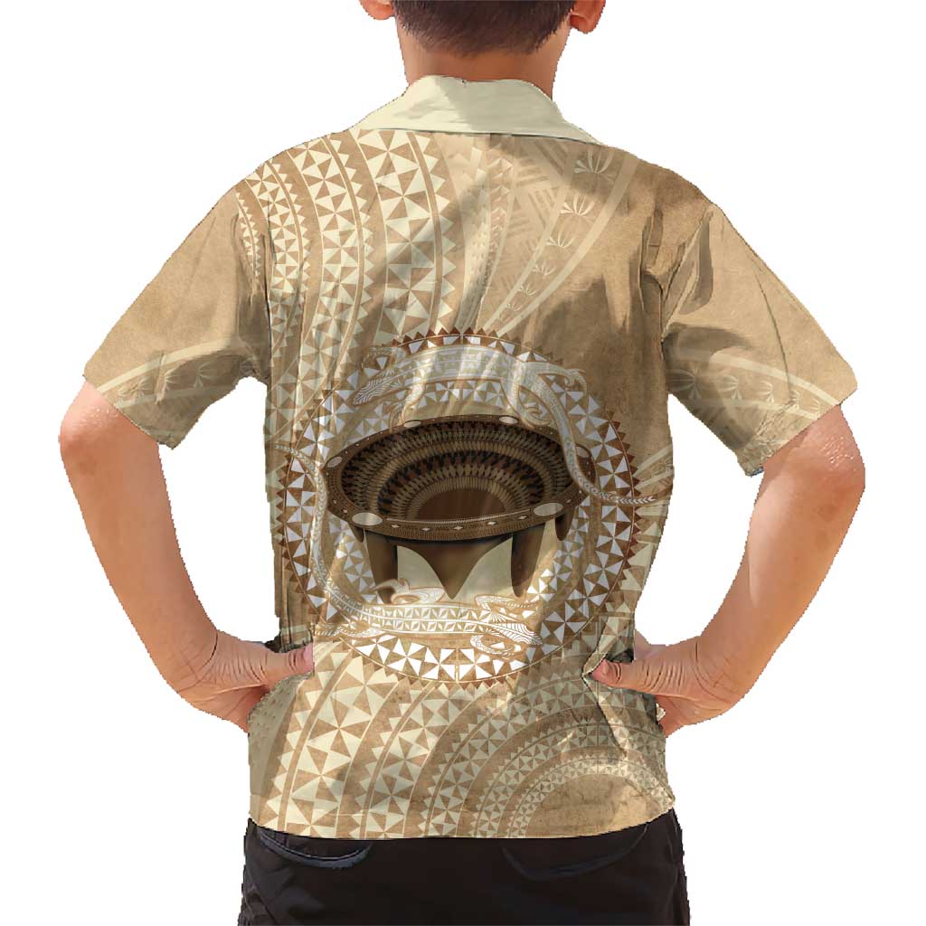 Tonga Skink Kava Bowl Family Matching Off Shoulder Short Dress and Hawaiian Shirt Vintage Tongan Ngatu Pattern LT14 - Polynesian Pride