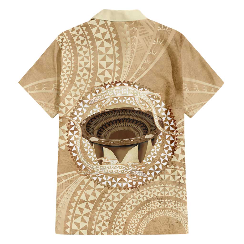 Tonga Skink Kava Bowl Family Matching Off Shoulder Short Dress and Hawaiian Shirt Vintage Tongan Ngatu Pattern LT14 - Polynesian Pride