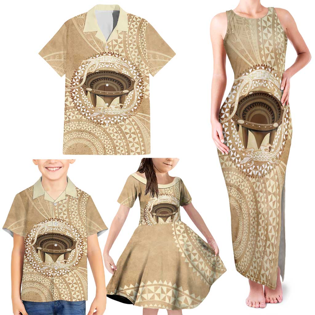Tonga Skink Kava Bowl Family Matching Tank Maxi Dress and Hawaiian Shirt Vintage Tongan Ngatu Pattern LT14 - Polynesian Pride