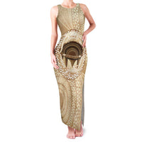 Tonga Skink Kava Bowl Family Matching Tank Maxi Dress and Hawaiian Shirt Vintage Tongan Ngatu Pattern LT14 Mom's Dress Brown - Polynesian Pride
