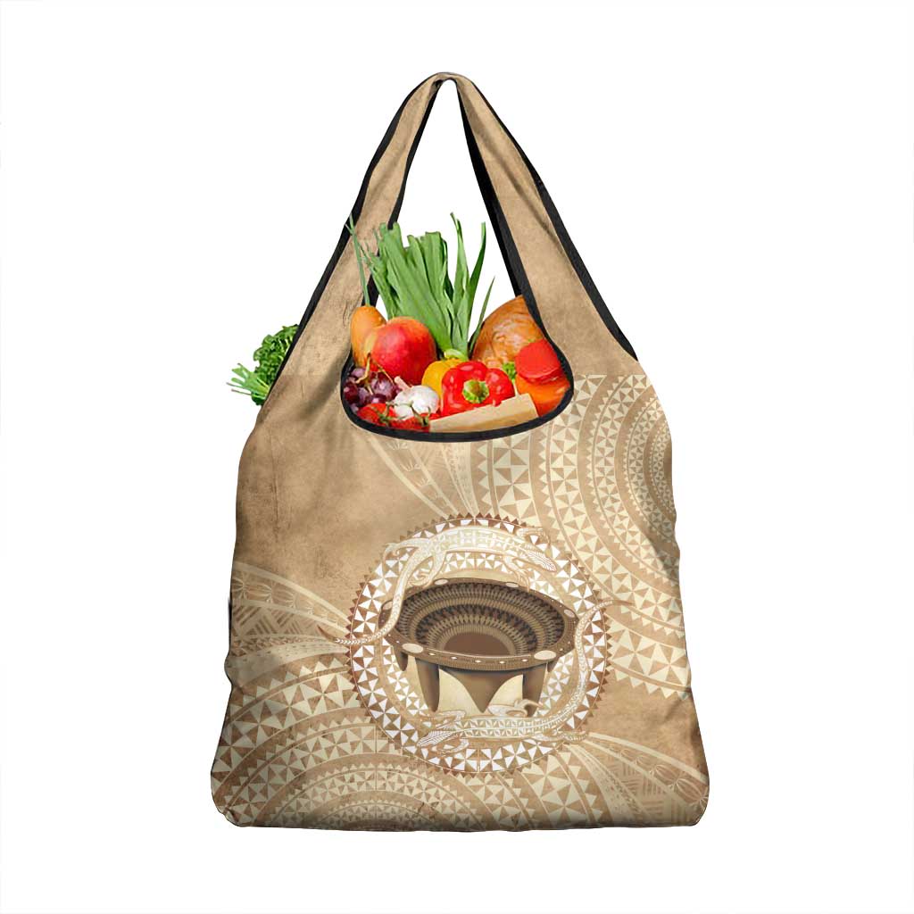 Tonga Skink Kava Bowl Grocery Bag Vintage Tongan Ngatu Pattern