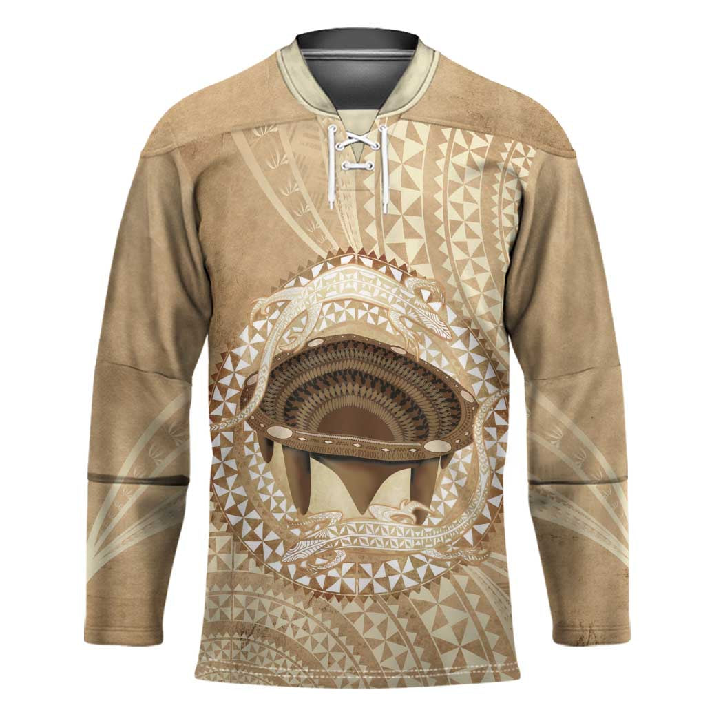 Tonga Skink Kava Bowl Hockey Jersey Vintage Tongan Ngatu Pattern