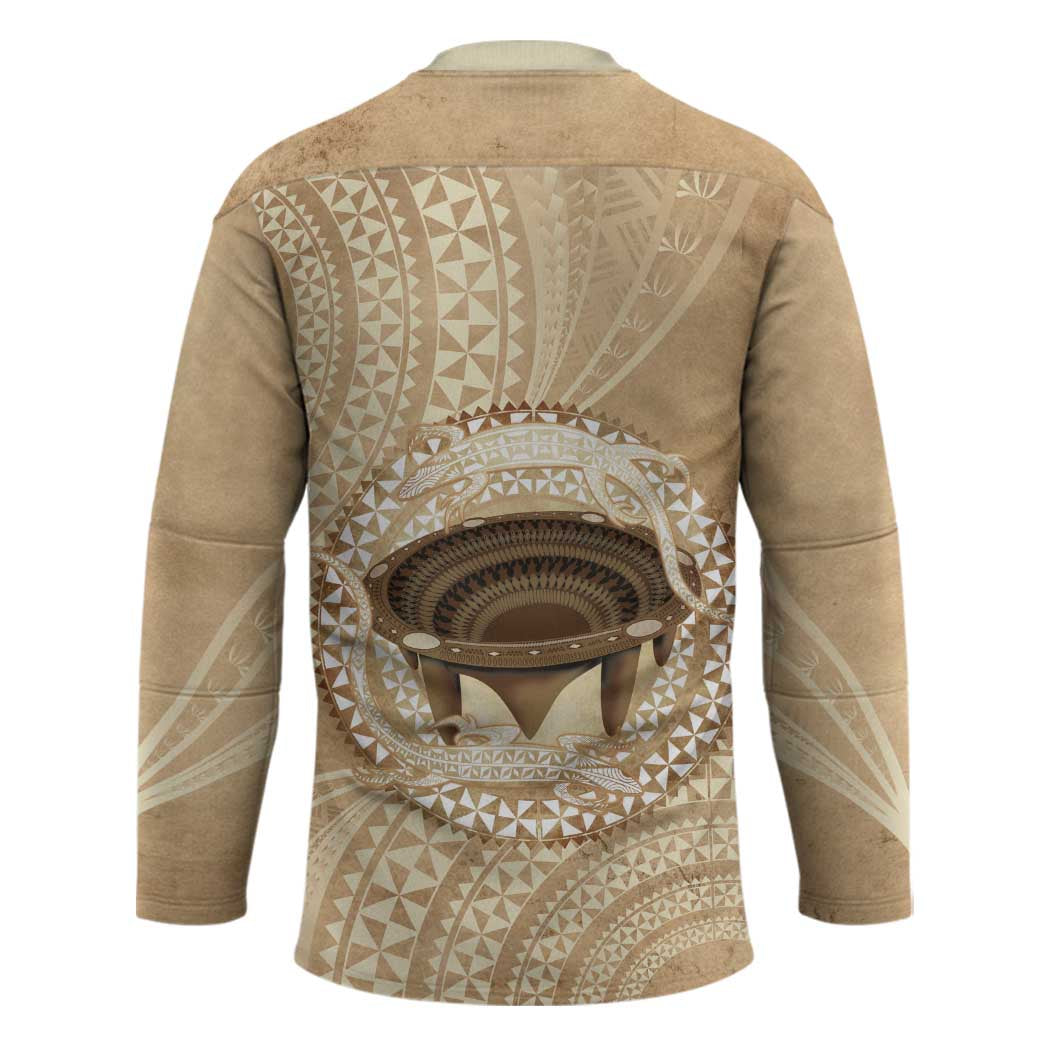 Tonga Skink Kava Bowl Hockey Jersey Vintage Tongan Ngatu Pattern
