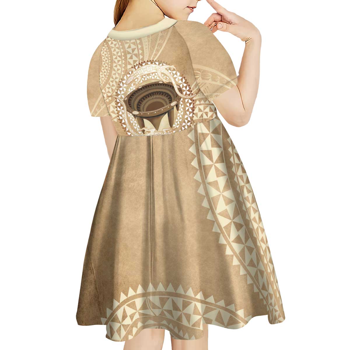 Tonga Skink Kava Bowl Kid Short Sleeve Dress Vintage Tongan Ngatu Pattern