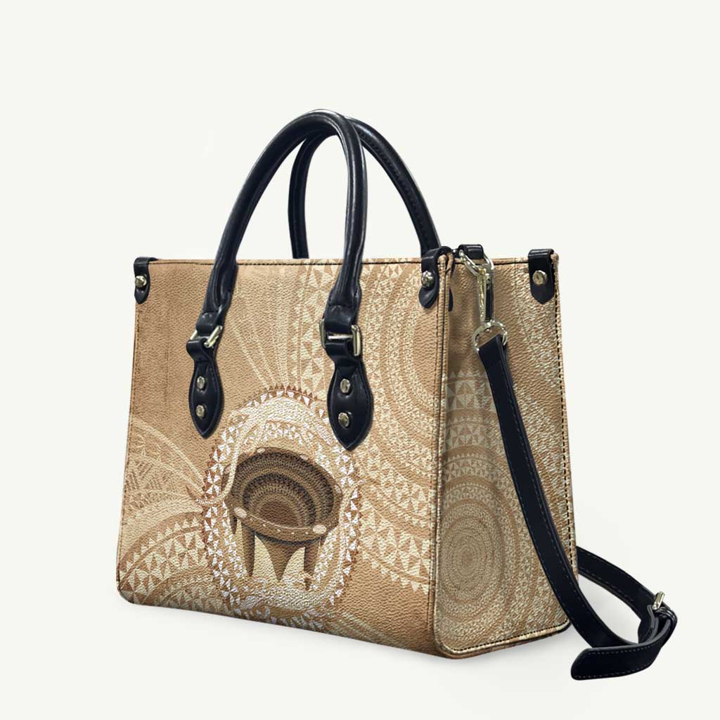 Tonga Skink Kava Bowl Leather Bag Vintage Tongan Ngatu Pattern