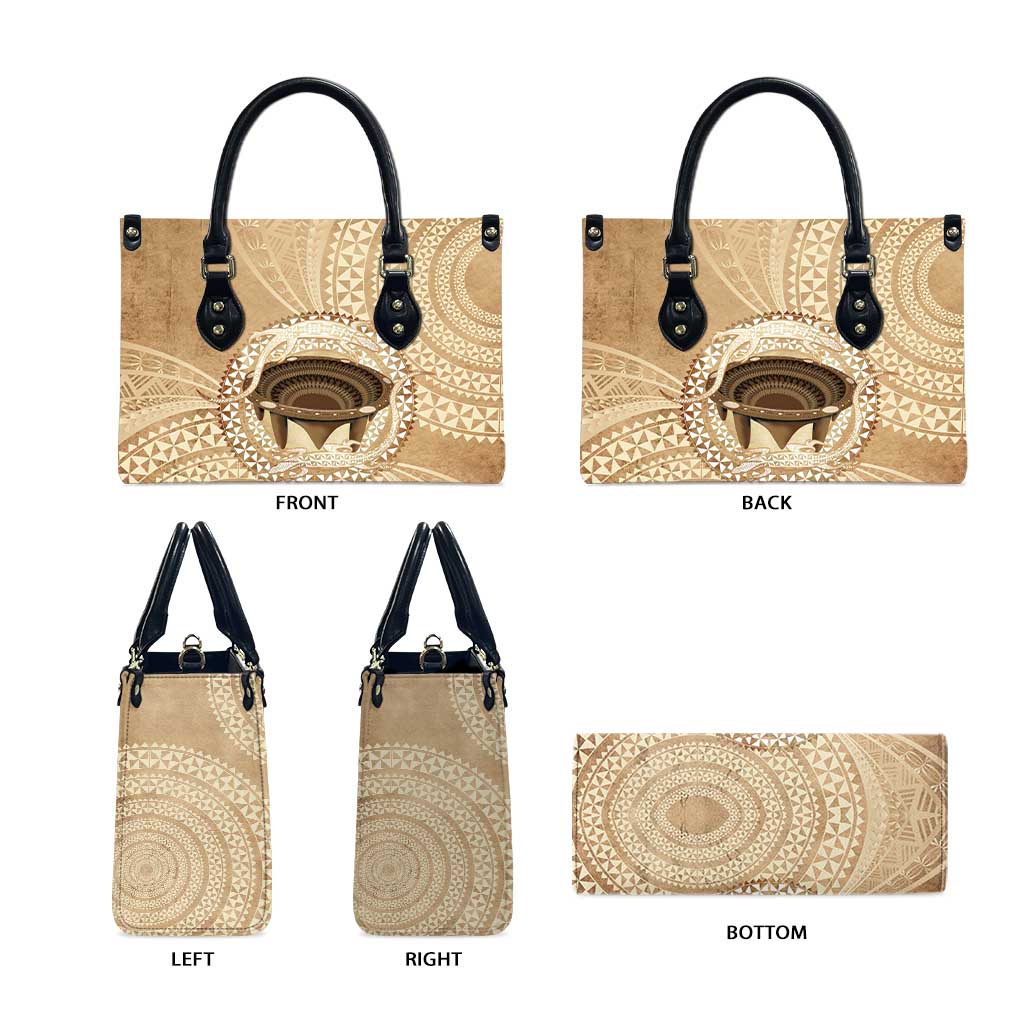 Tonga Skink Kava Bowl Leather Bag Vintage Tongan Ngatu Pattern