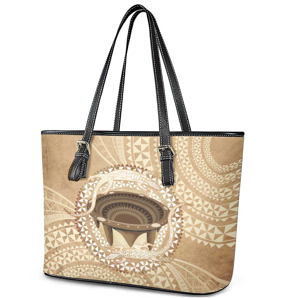 Tonga Skink Kava Bowl Leather Tote Bag Vintage Tongan Ngatu Pattern