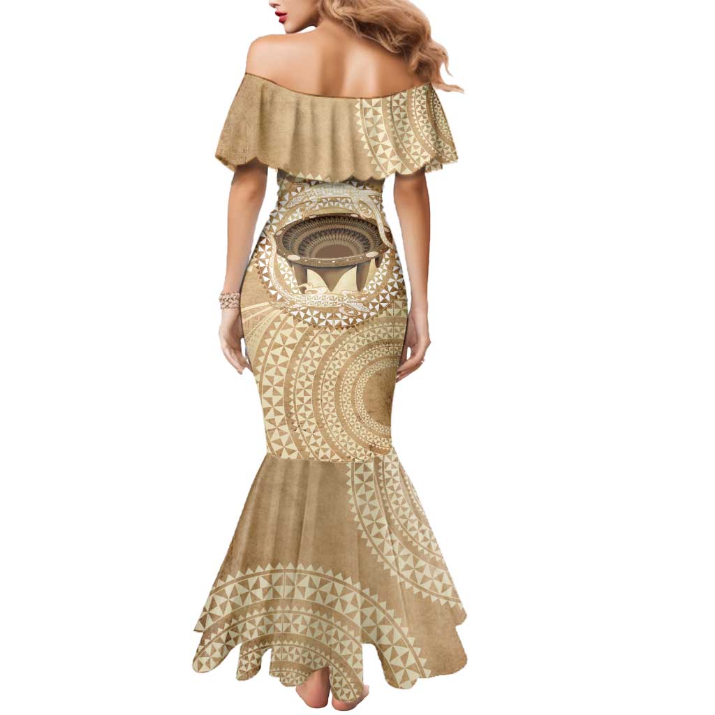 Tonga Skink Kava Bowl Mermaid Dress Vintage Tongan Ngatu Pattern