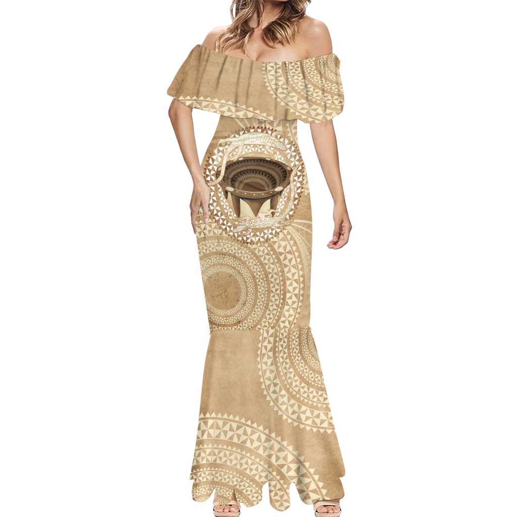 Tonga Skink Kava Bowl Mermaid Dress Vintage Tongan Ngatu Pattern